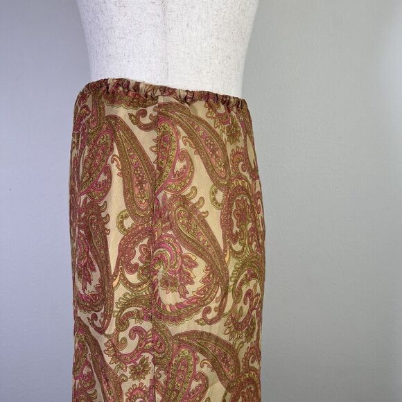 Finity Naturals 100% Silk Boho Skirt Midi Length Size 4 Paisley Yellow/Pink - Picture 5 of 14